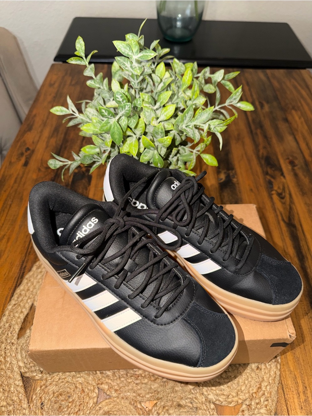 Adidas Black & White Classic Trainer with Platform Sole - Picture 8 of 10